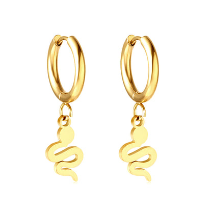 Stainless Steel Circle With Snake -shaped Earrings For Women asonjewelry