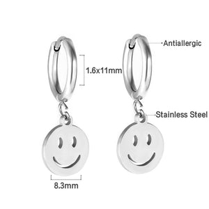 New 1.6x11mm Circle With Smiley Face Earrings