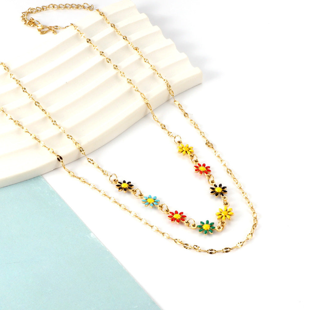 8 Mixed Color Small Zou Chrysanthemums + Chain Double Chain Necklace asonjewelry