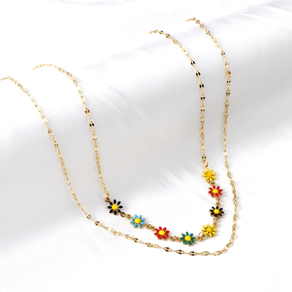 8 Mixed Color Small Zou Chrysanthemums + Chain Double Chain Necklace asonjewelry