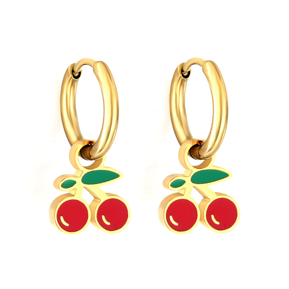 New 1.6x11mm Circle With Red Cherry Earrings asonjewelry