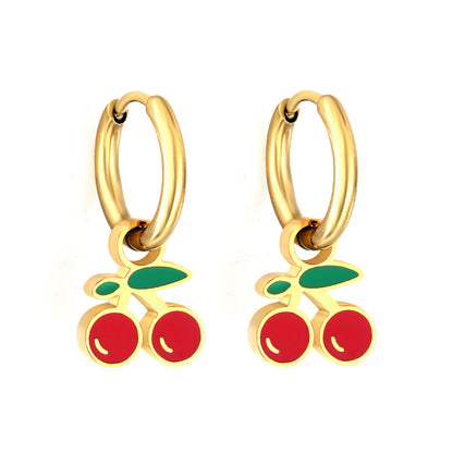 New 1.6x11mm Circle With Red Cherry Earrings asonjewelry