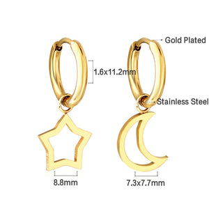 2023 New 1.6x11mm Circle with Moon+Star Earrings