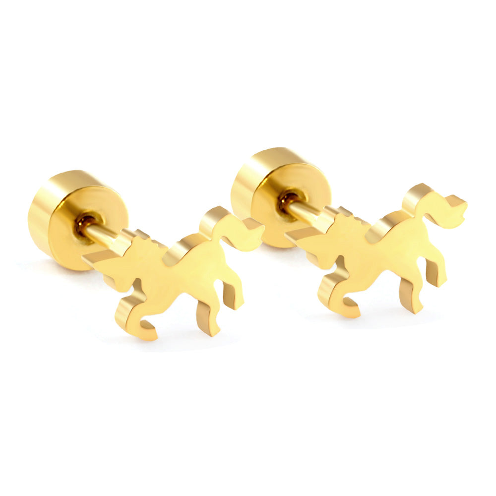 2023 New Fashion Children's Screw Plug Horse-shaped Stud Earrings asonjewelry