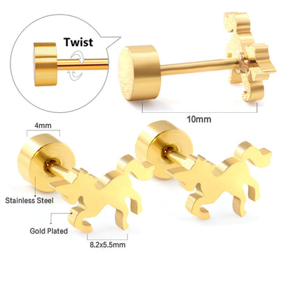 2023 New Fashion Children's Screw Plug Horse-shaped Stud Earrings asonjewelry
