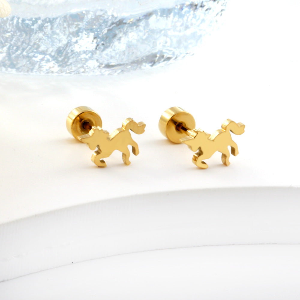 2023 New Fashion Children's Screw Plug Horse-shaped Stud Earrings asonjewelry