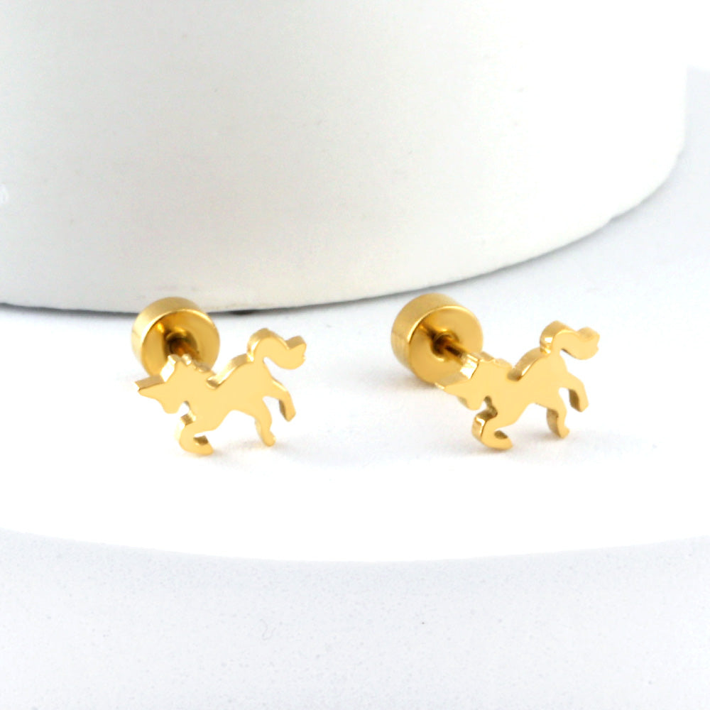 2023 New Fashion Children's Screw Plug Horse-shaped Stud Earrings asonjewelry