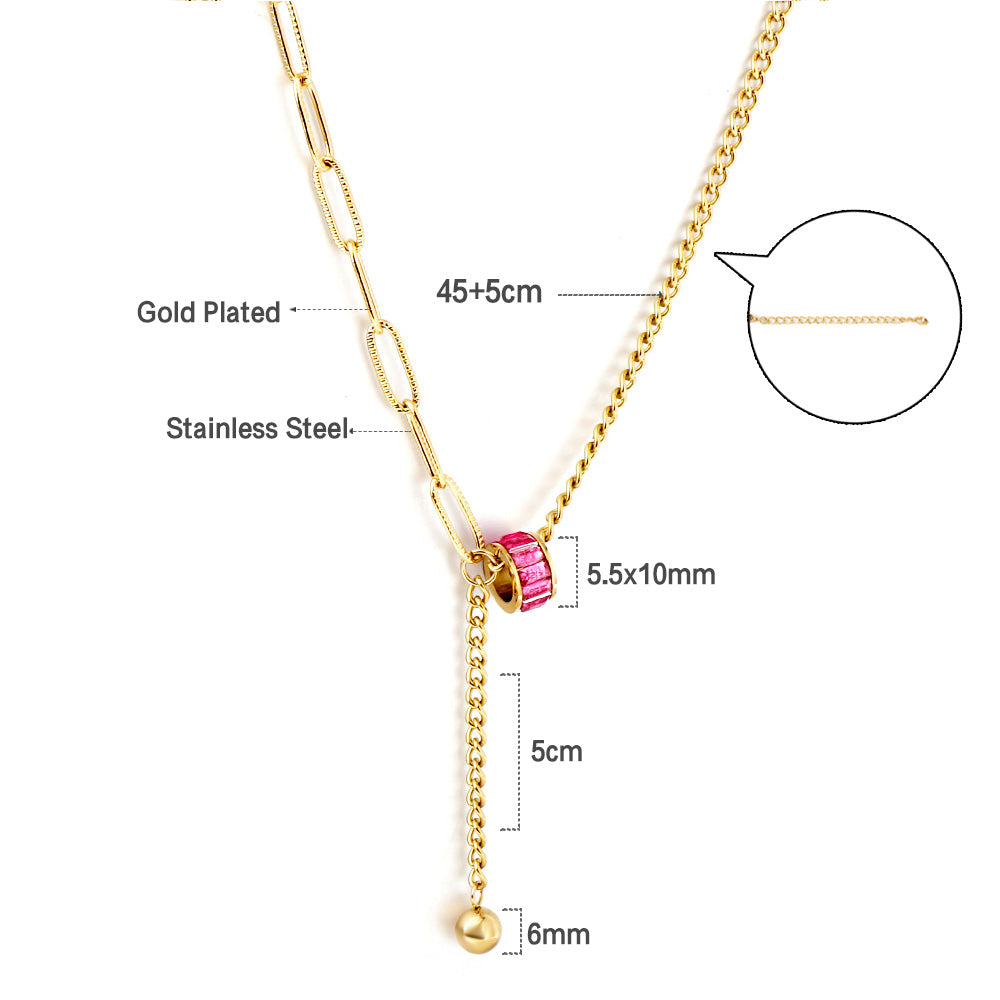 New Rose Red Zircon Hollow Out Round Accessories + 1 Steel Ball Necklace asonjewelry