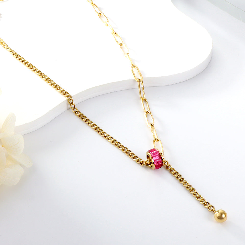 New Rose Red Zircon Hollow Out Round Accessories + 1 Steel Ball Necklace asonjewelry