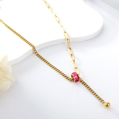 New Rose Red Zircon Hollow Out Round Accessories + 1 Steel Ball Necklace asonjewelry