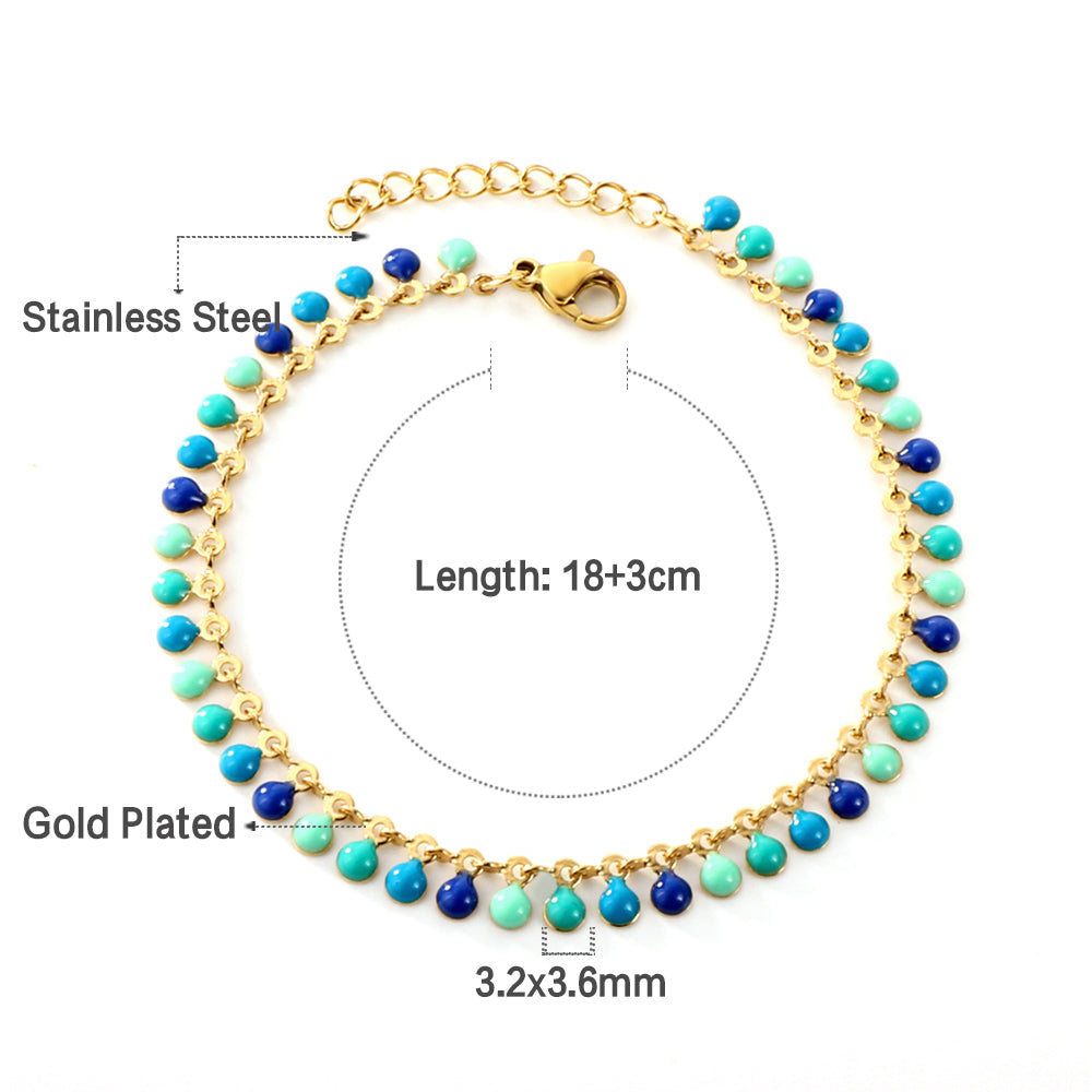 New 18+3cm Deep and Light Blue Red Green Purple Round Drip Oil  Bracelet asonjewelry
