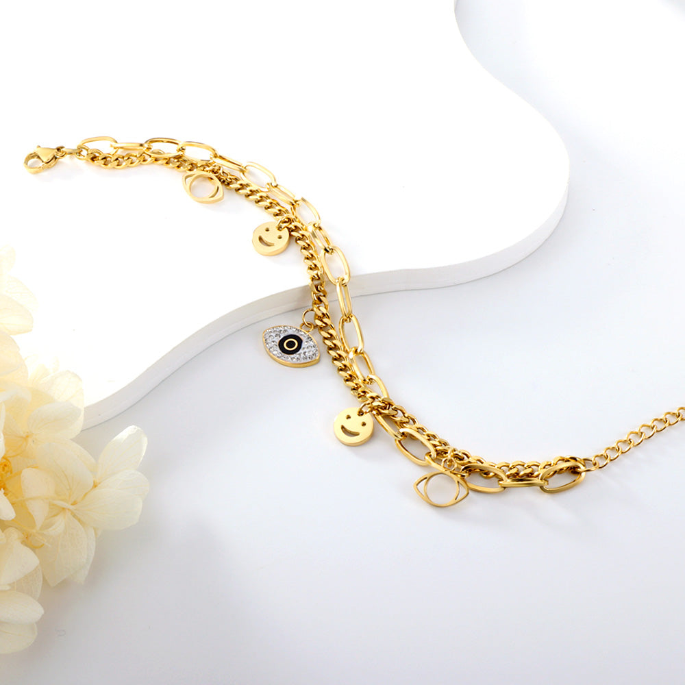 New Fashion 2 Smiley Faces + 2 Hollow Eyes + 1 Eye With Mixed Color Diamond Accessories Bracelet asonjewelry