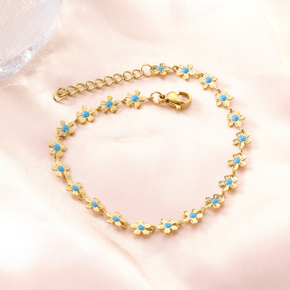 New Fashion Peach Blossom Blue Oil Drip Bracelet For Women asonjewelry