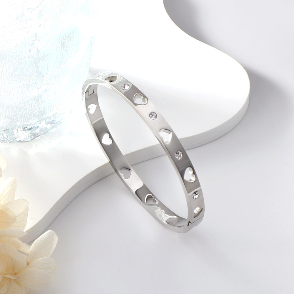 New Fashion Steel Color With Diamonds Hard Bracelet For Women asonjewelry