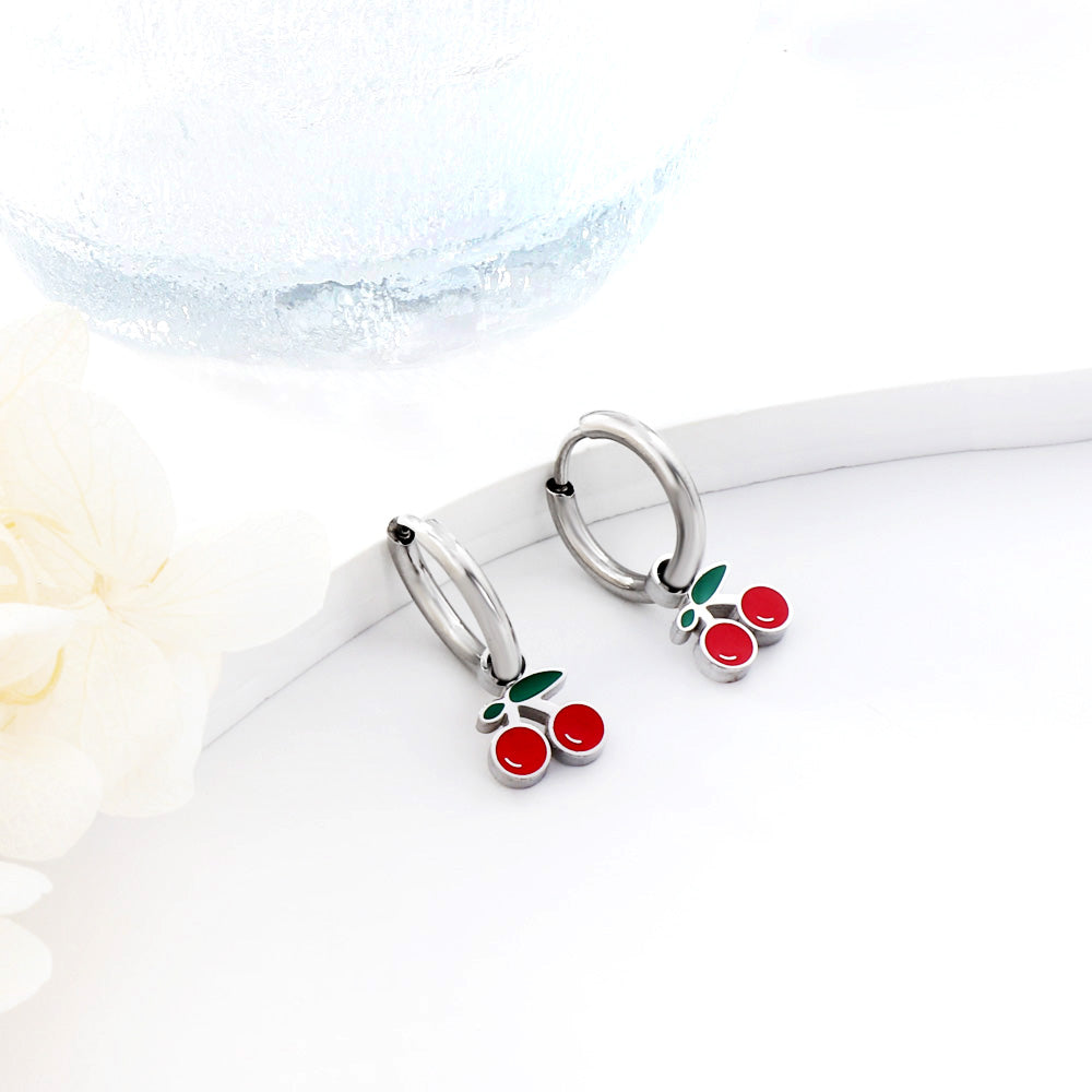 New 1.6x11mm Circle With Red Cherry Earrings asonjewelry