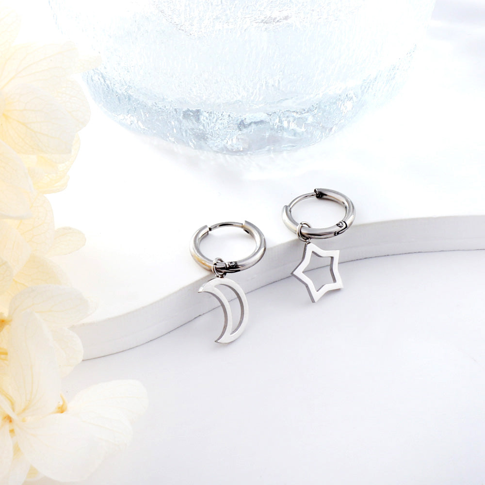 2023 New 1.6x11mm Circle with Moon+Star Earrings asonjewelry
