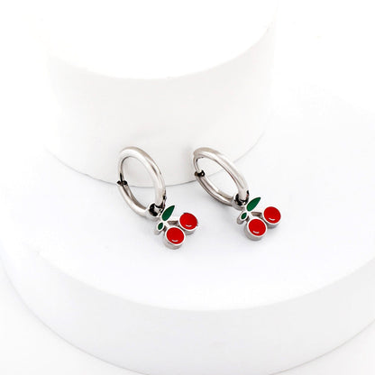New 1.6x11mm Circle With Red Cherry Earrings asonjewelry