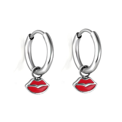 New 1.6x11mm Circle With Red Lips Earrings For Women asonjewelry