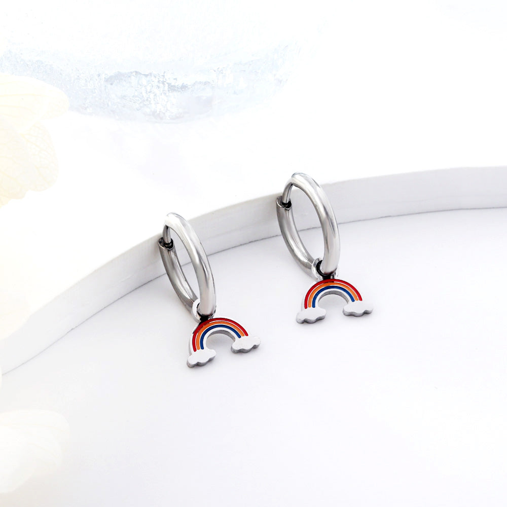 New 1.6x11mm Circle With Mixed Color Rainbow Earrings asonjewelry