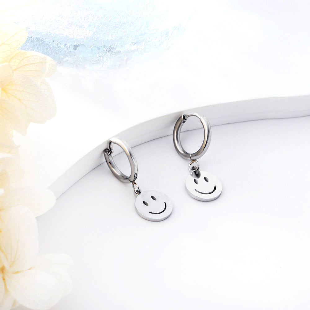 New 1.6x11mm Circle With Smiley Face Earrings asonjewelry