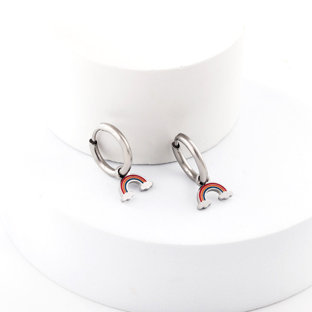 New 1.6x11mm Circle With Mixed Color Rainbow Earrings asonjewelry