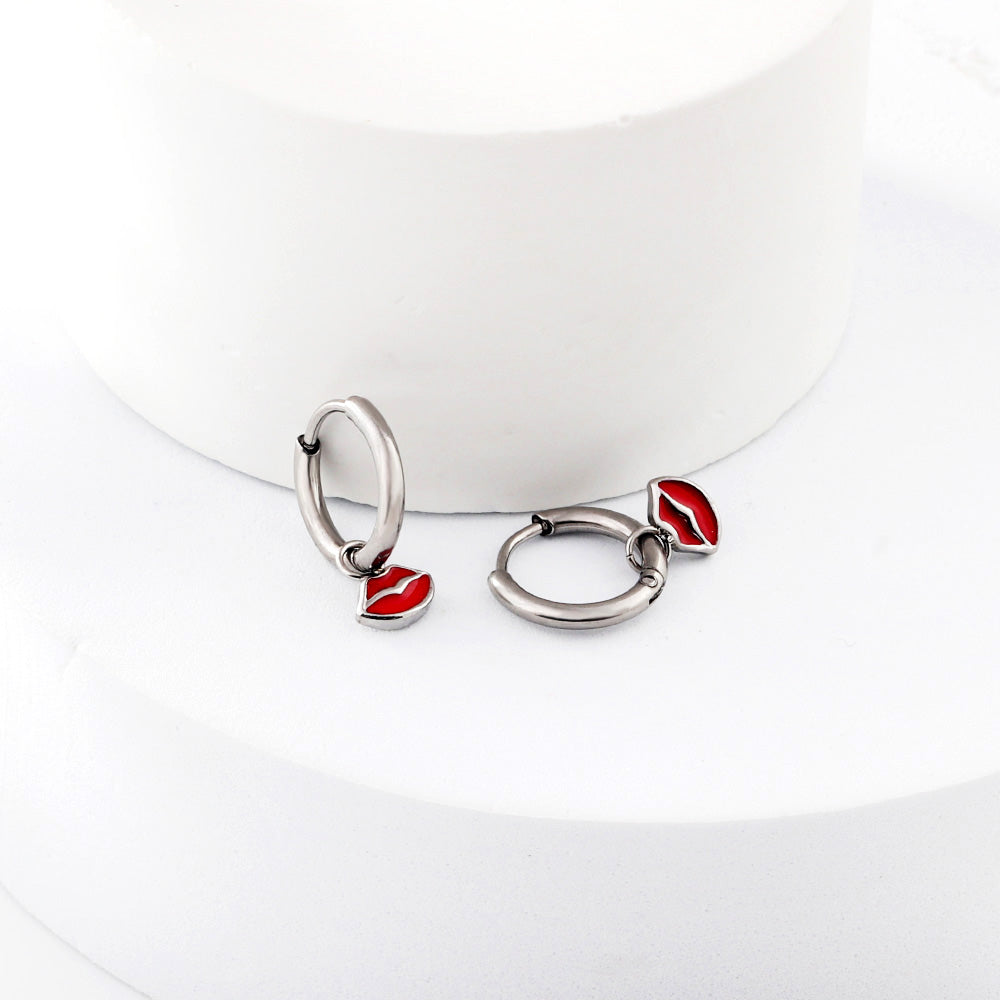 New 1.6x11mm Circle With Red Lips Earrings For Women asonjewelry