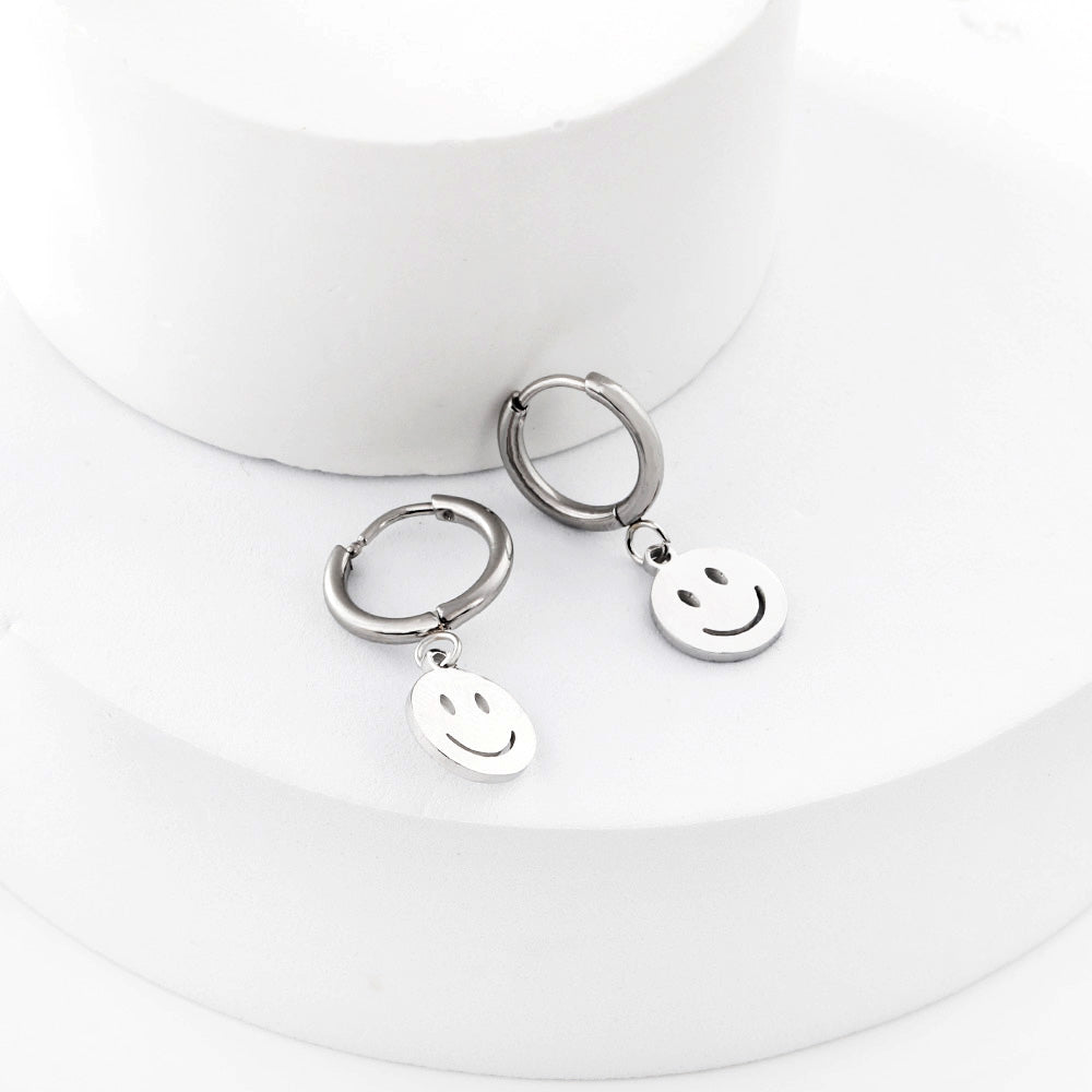 New 1.6x11mm Circle With Smiley Face Earrings asonjewelry