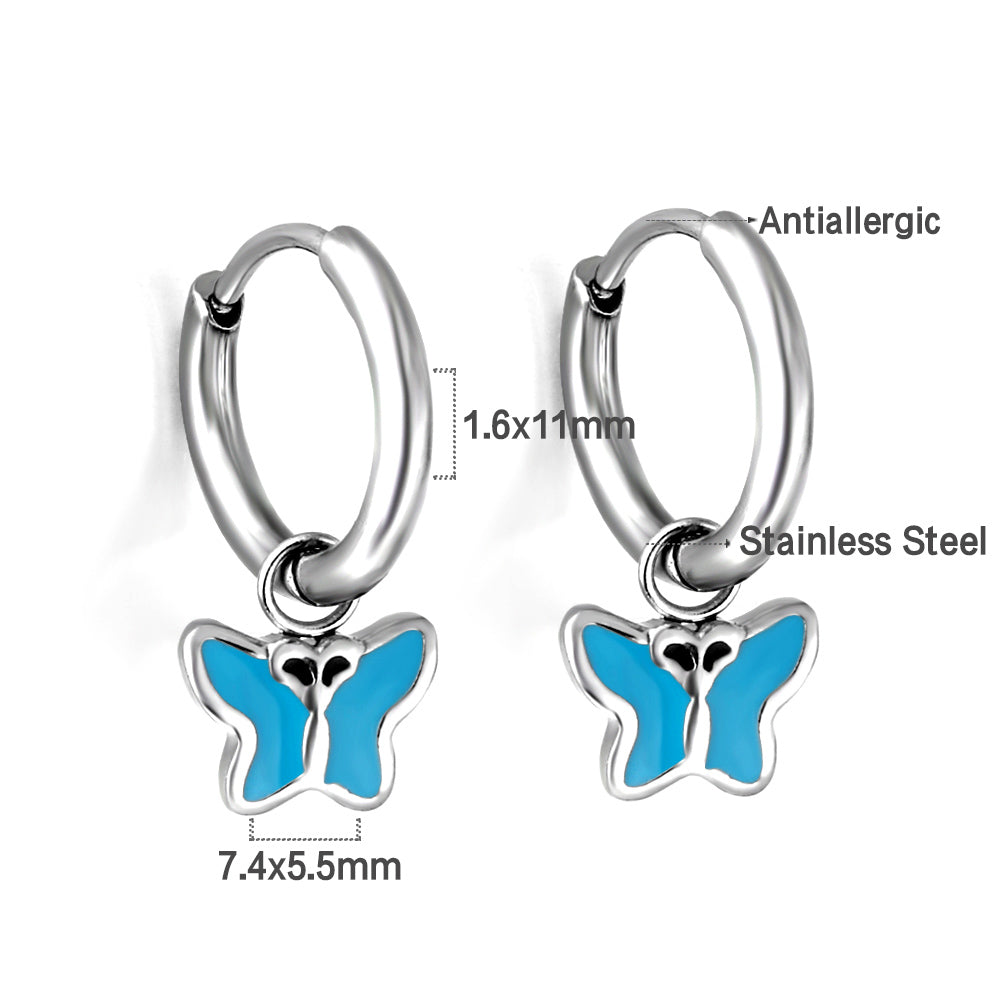New 1.6x11mm Circle With Blue Butterfly Earrings asonjewelry
