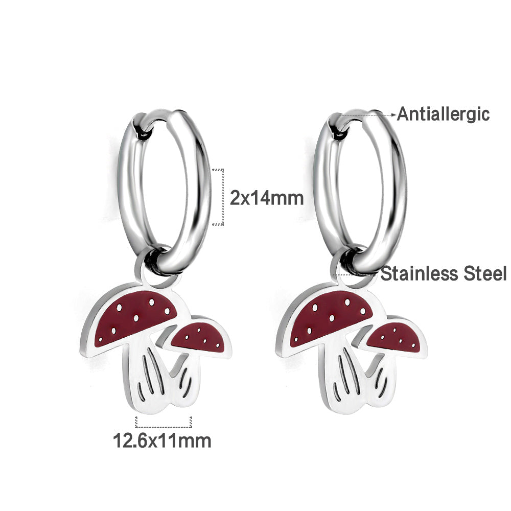 New 1.6x11mm Circle With Red Mushroom Earrings asonjewelry