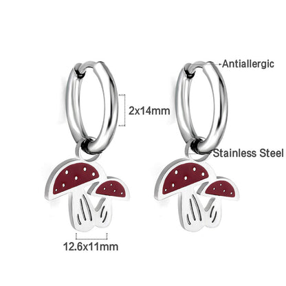 New 1.6x11mm Circle With Red Mushroom Earrings asonjewelry