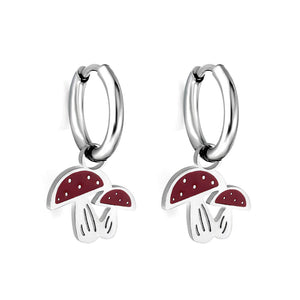 New 1.6x11mm Circle With Red Mushroom Earrings