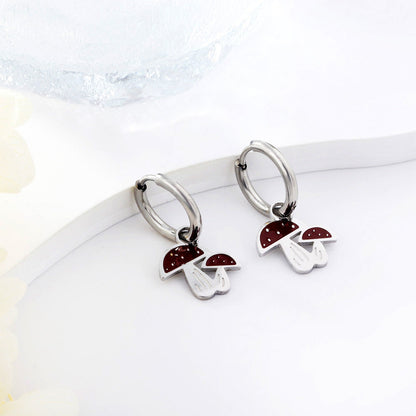 New 1.6x11mm Circle With Red Mushroom Earrings asonjewelry
