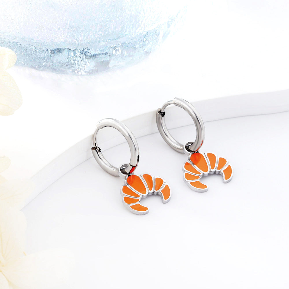 New 1.6x11mm Circle With Orange Croissant Earrings asonjewelry