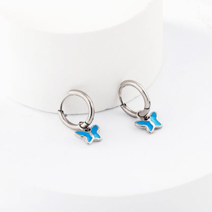 New 1.6x11mm Circle With Blue Butterfly Earrings asonjewelry