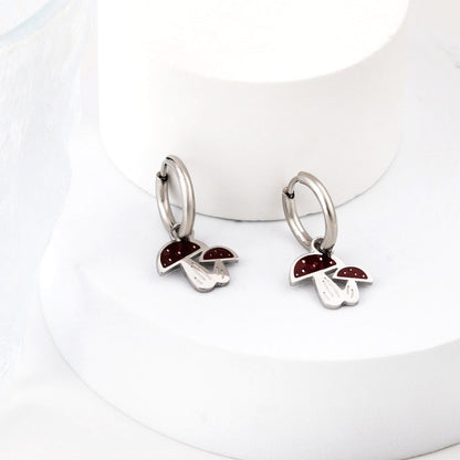 New 1.6x11mm Circle With Red Mushroom Earrings asonjewelry