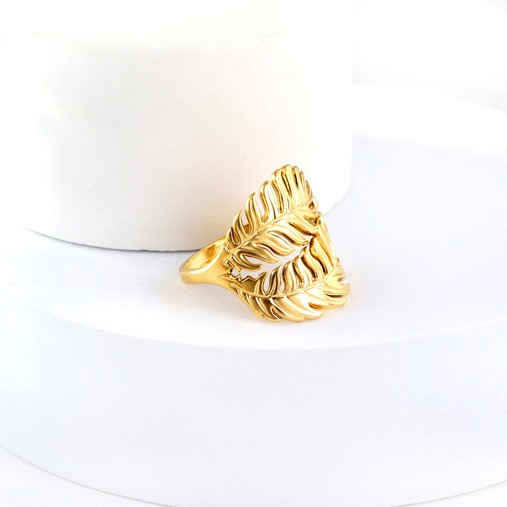 2023 New Fashion Double Layer Feather Shape Rings asonjewelry