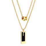 Tres colgantes huecos redondos + collar de cadena doble rectangular con gota de aceite negro
