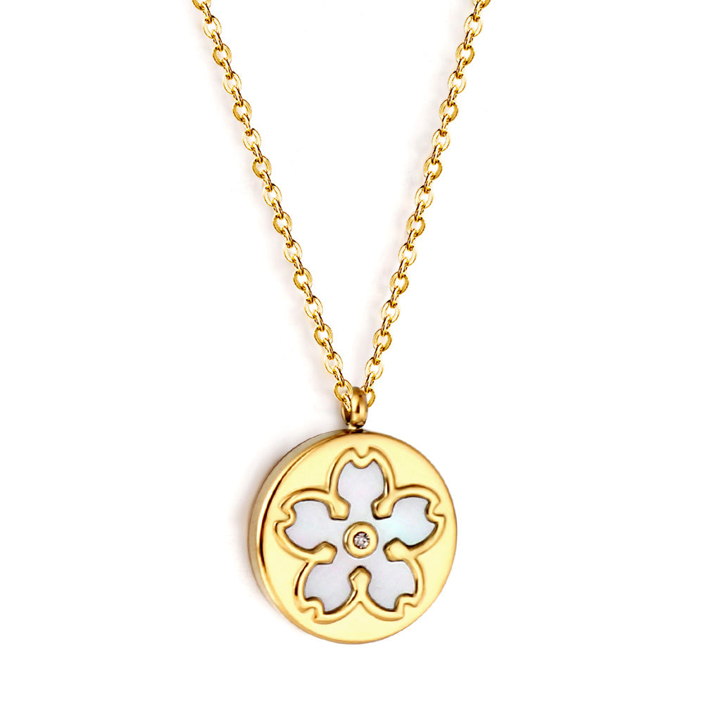 New Fashion Round White Shell Pendant with Diamond Necklace asonjewelry