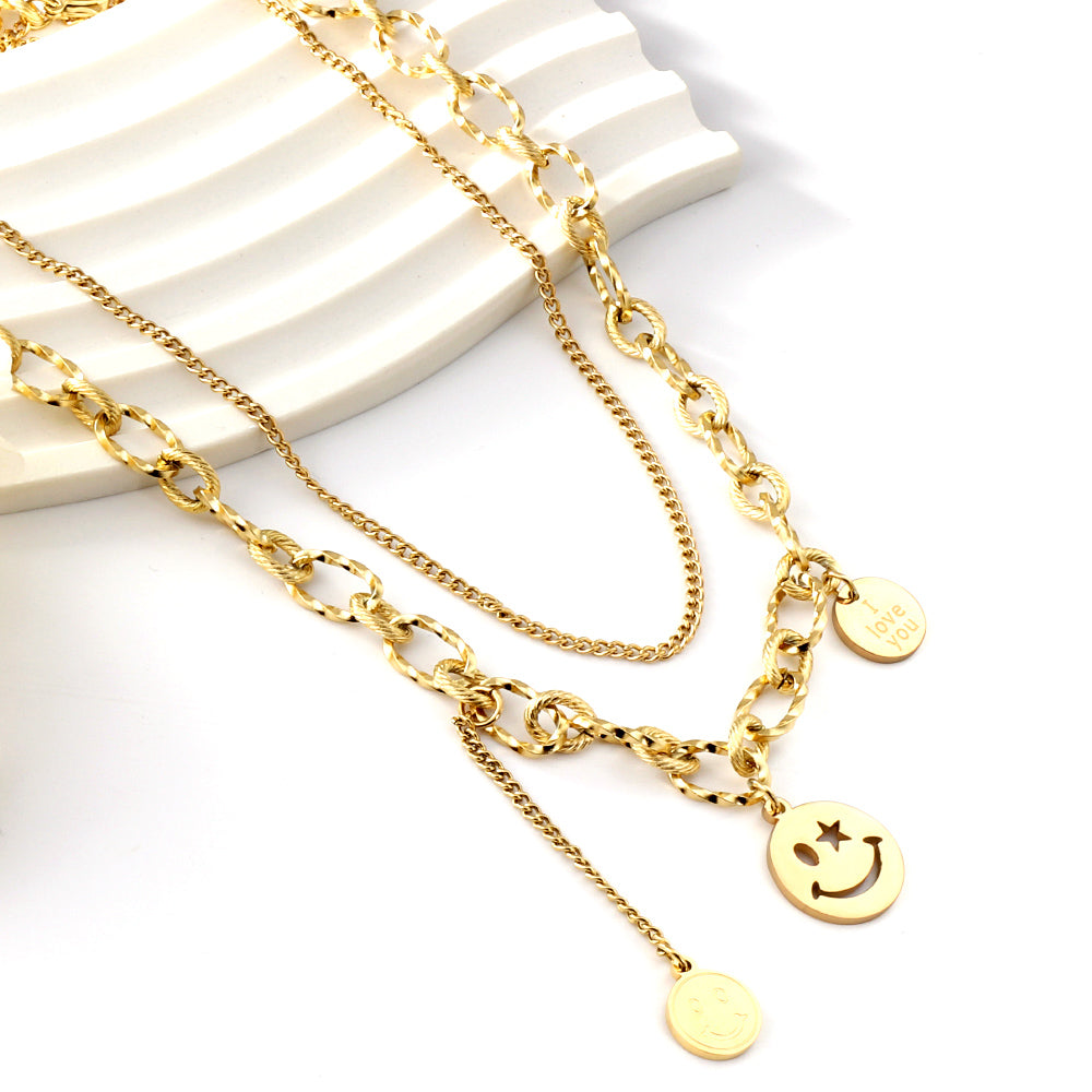 Three Round Accessories Pendant+With Chain Double Chain Necklace asonjewelry