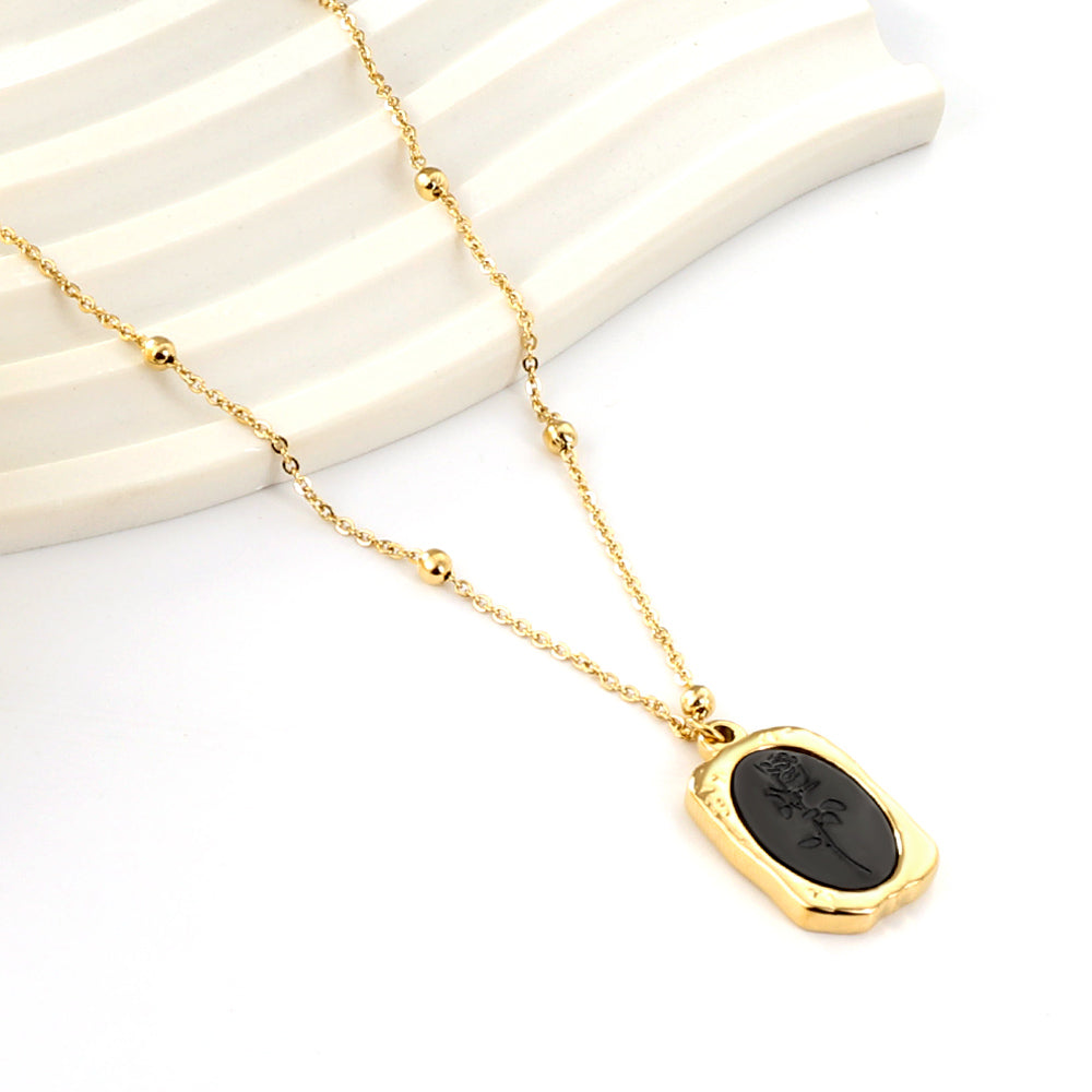 2023 New Rectangular Black Drip Oil Rose Pendant Necklace asonjewelry