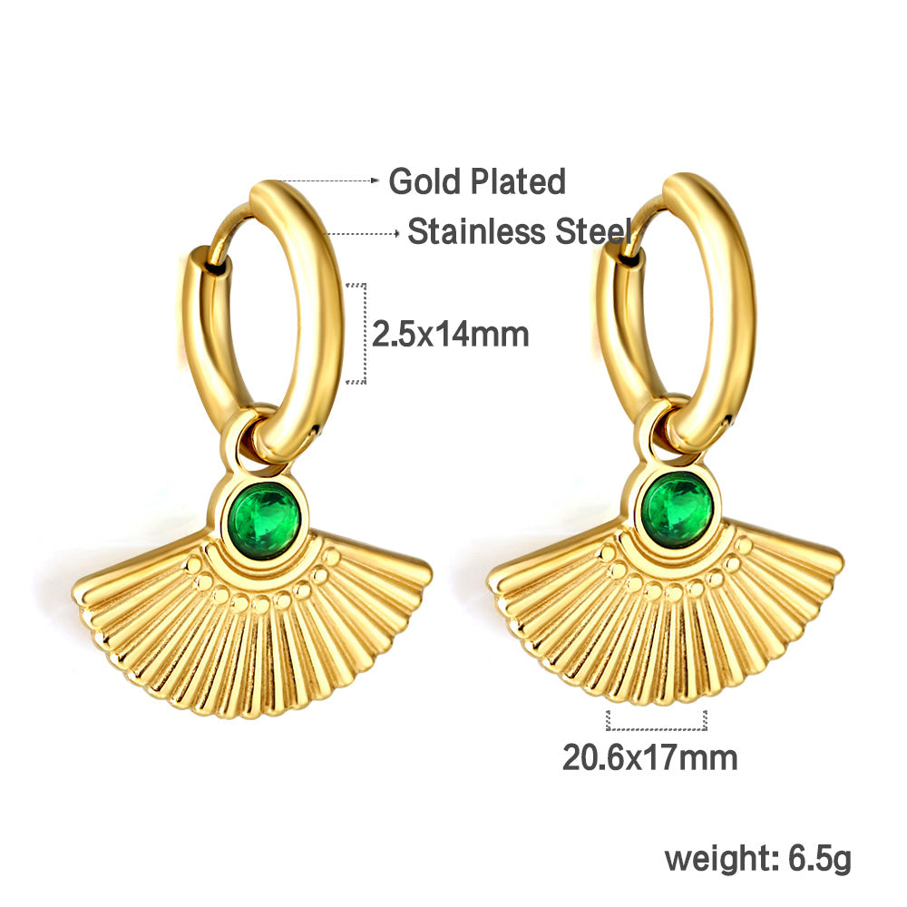 Inlaid green CZ fan drop earrings asonjewelry