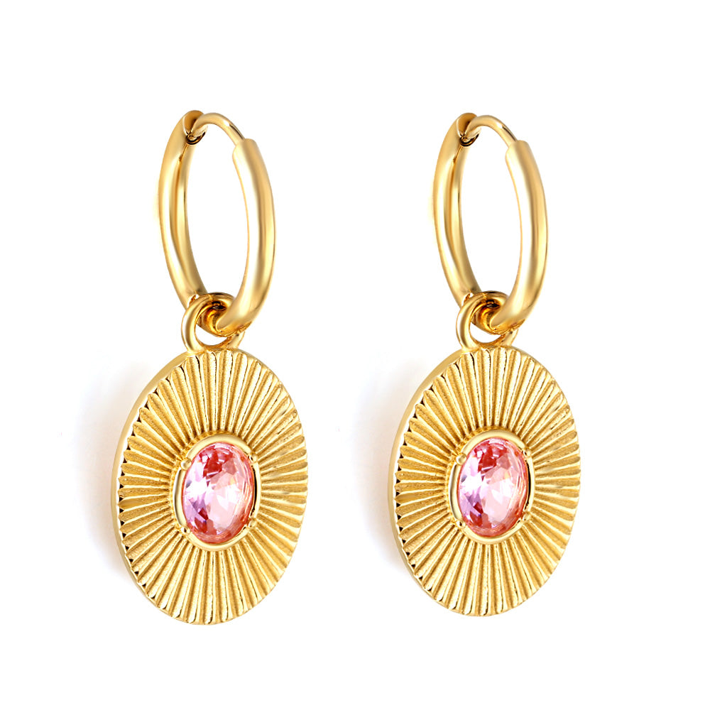 Inlaid pink/Green  CZ drop earring asonjewelry