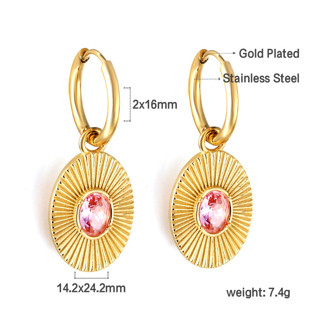 Inlaid pink/Green  CZ drop earring asonjewelry