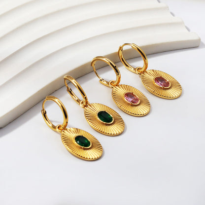 Inlaid pink/Green  CZ drop earring asonjewelry