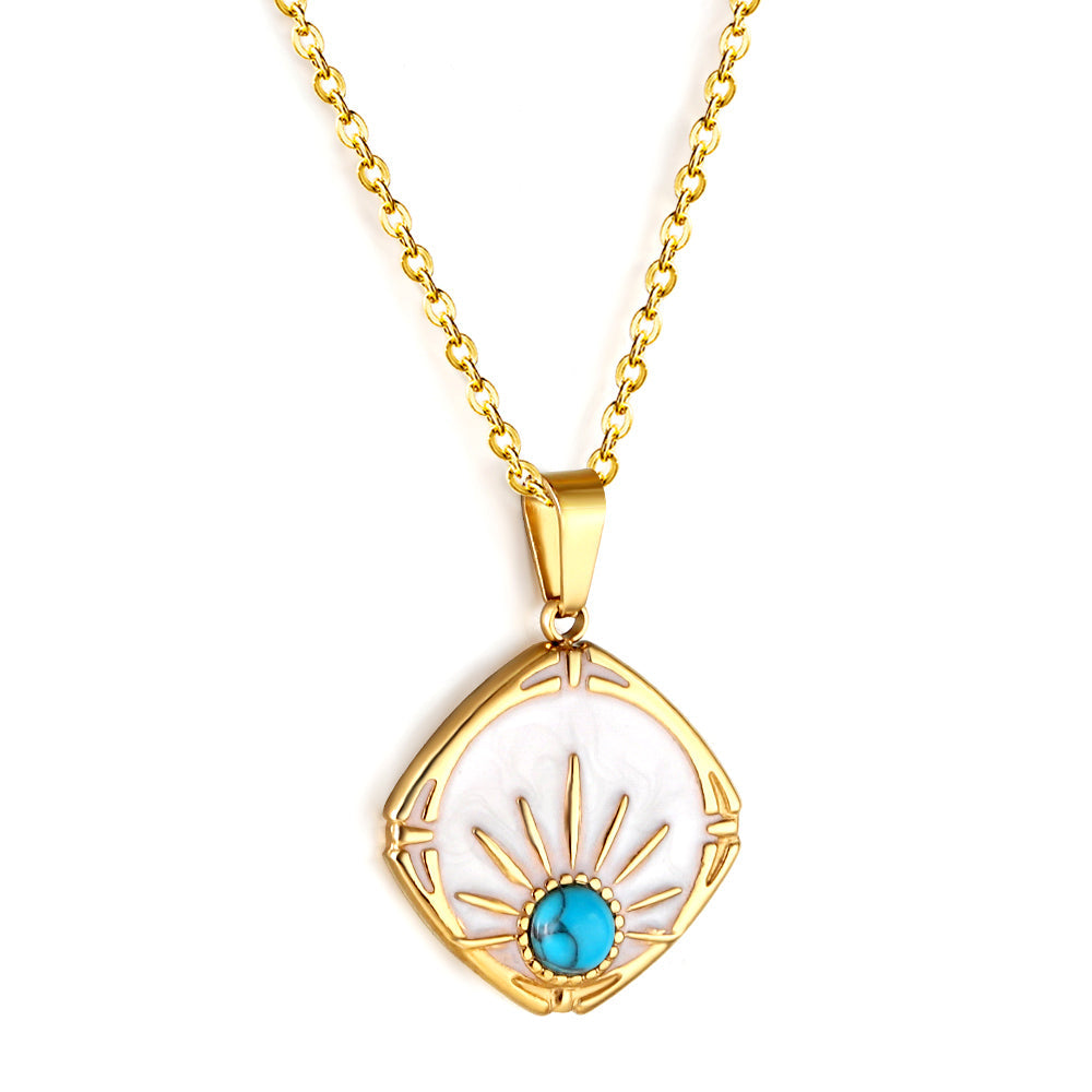 Turquoise set eye pendant necklace asonjewelry