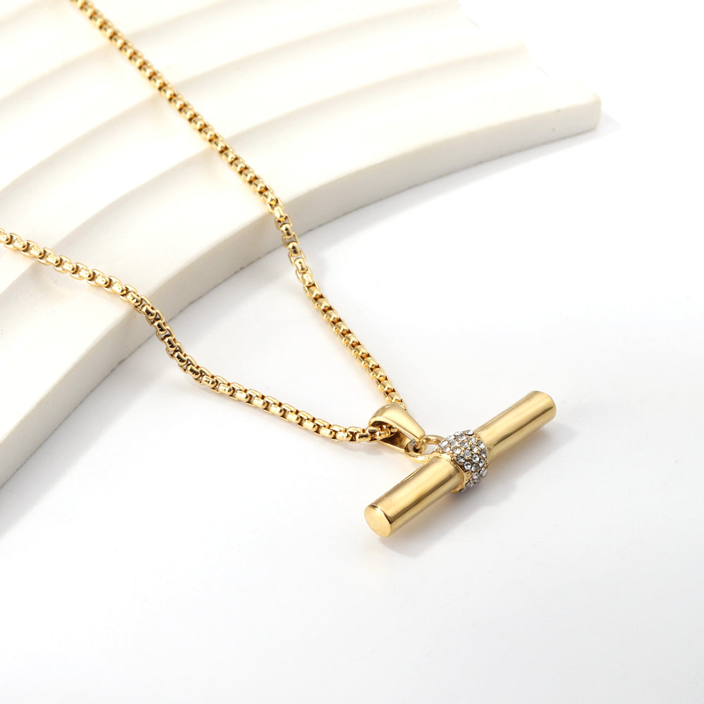 Wooden stick pendant necklace with zirconia asonjewelry