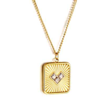 Square plaque set with green/white heart-shaped zirconia asonjewelry