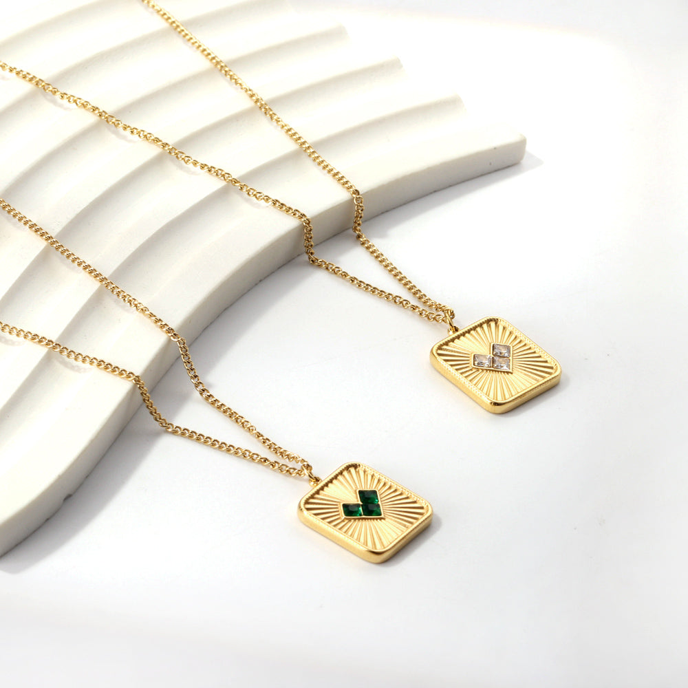 Square plaque set with green/white heart-shaped zirconia asonjewelry