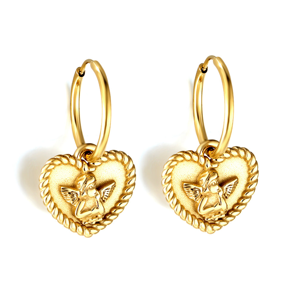 Engraved angel baby heart earrings asonjewelry