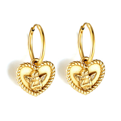 Engraved angel baby heart earrings asonjewelry